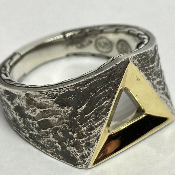 JOHN HARDY Reticulated Tiga Signet Ring 18K Yellow Gold Sterling Silver Size 11 - Picture 6 of 12